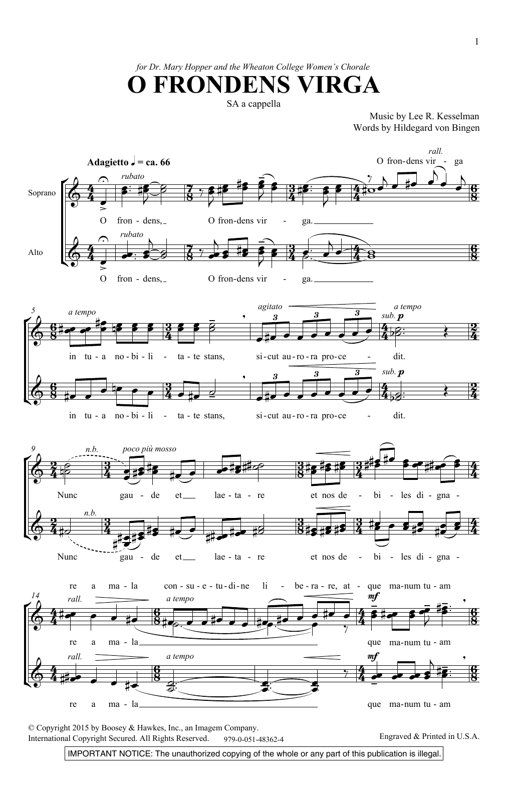 Lee Kesselman O Frondens Virga sheet music notes and chords arranged for SSA Choir