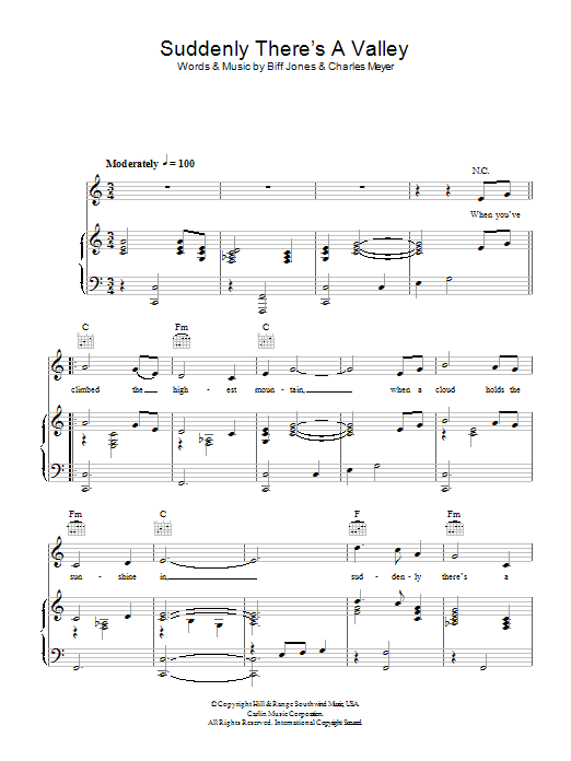 Lee Lawrence Suddenly There's A Valley sheet music notes and chords arranged for Piano, Vocal & Guitar Chords