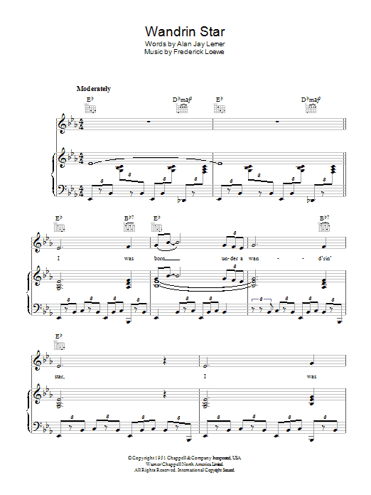 Lee Marvin Wandrin Star sheet music notes and chords arranged for Piano, Vocal & Guitar Chords