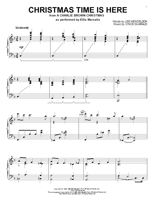Lee Mendelson Christmas Time Is Here sheet music notes and chords arranged for Super Easy Piano
