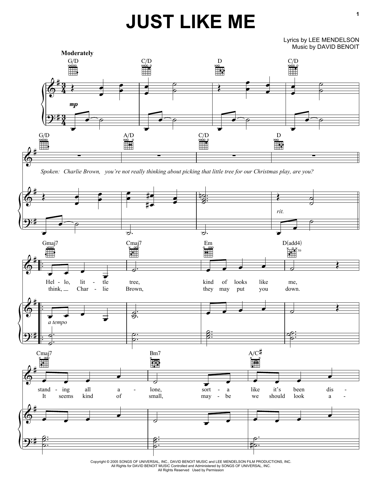 Lee Mendelson Just Like Me sheet music notes and chords arranged for Piano, Vocal & Guitar Chords (Right-Hand Melody)