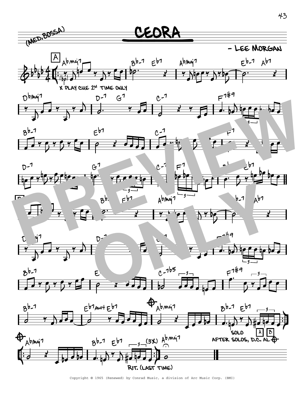Lee Morgan Ceora sheet music notes and chords arranged for Real Book – Melody & Chords – Eb Instruments