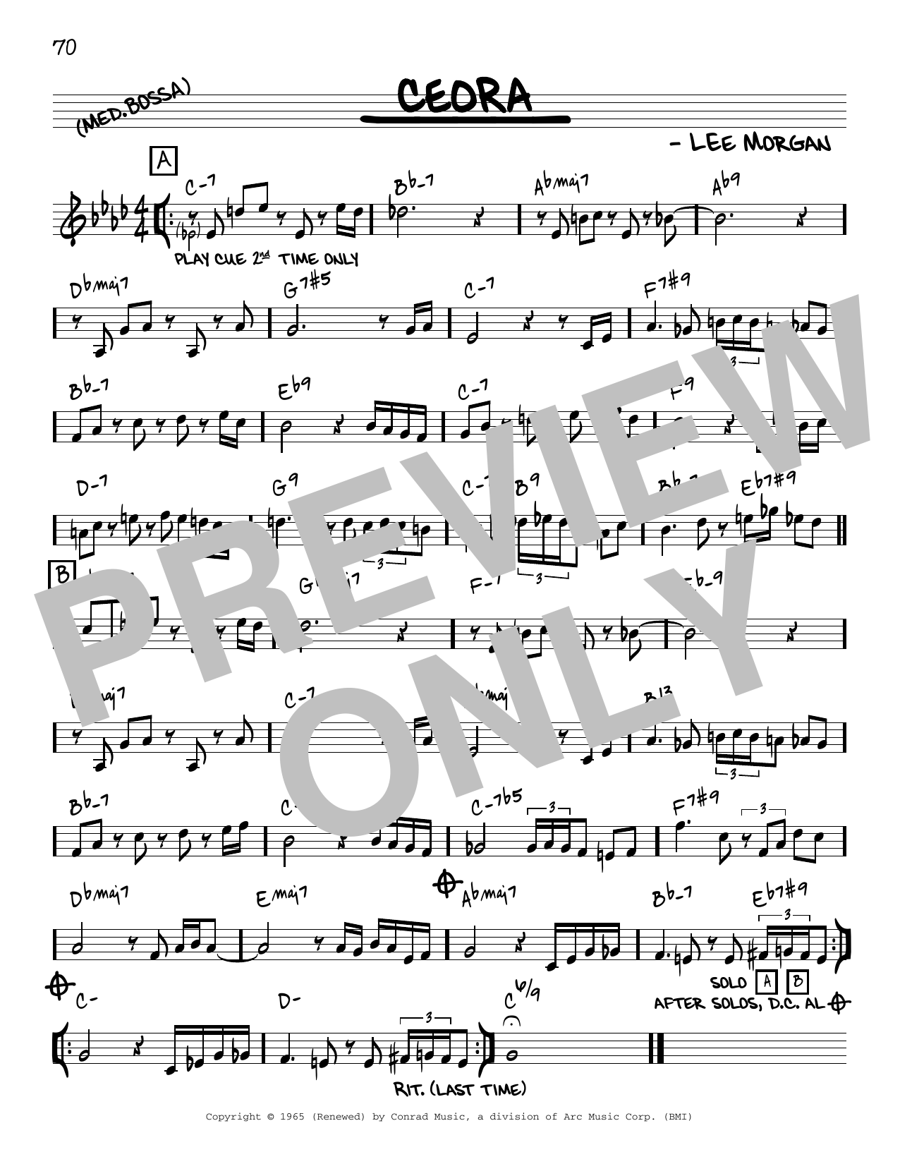Lee Morgan Ceora [Reharmonized version] (arr. Jack Grassel) sheet music notes and chords arranged for Real Book – Melody & Chords