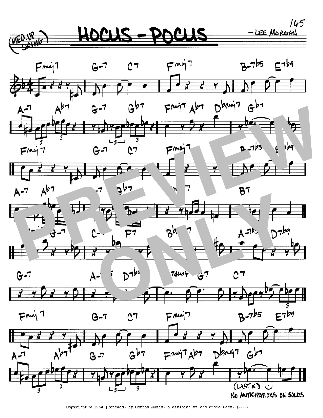 Lee Morgan Hocus-Pocus sheet music notes and chords arranged for Real Book – Melody & Chords – C Instruments