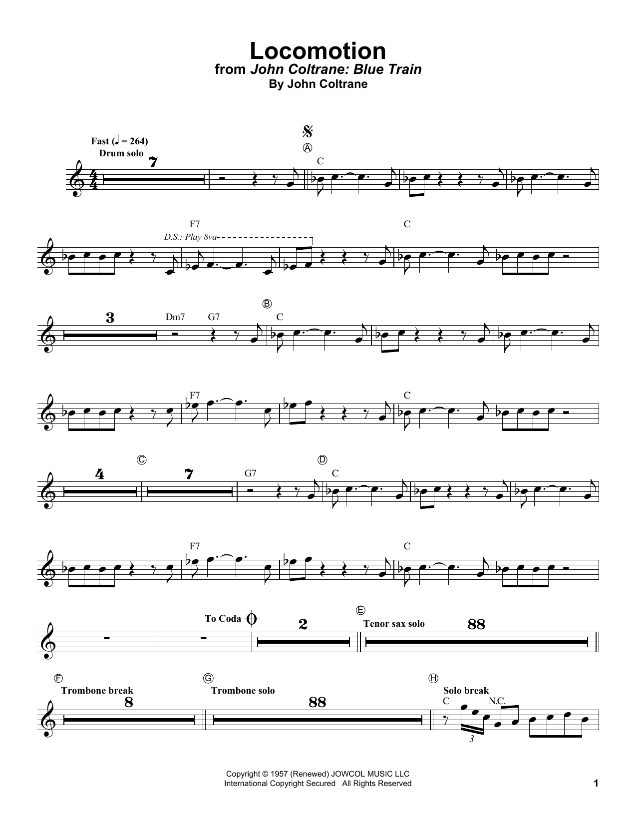 Lee Morgan Locomotion sheet music notes and chords arranged for Trumpet Transcription