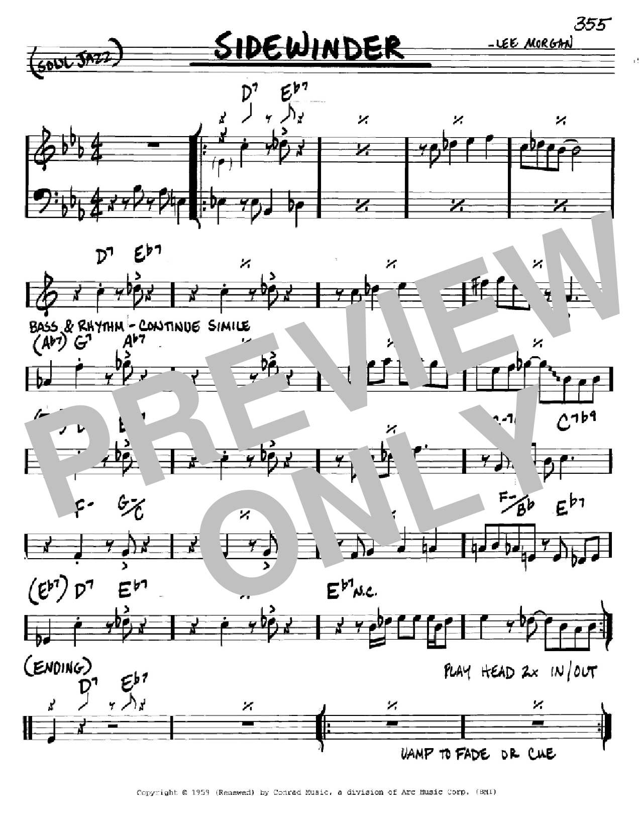 Lee Morgan Sidewinder sheet music notes and chords arranged for Real Book – Melody & Chords – Bass Clef Instruments