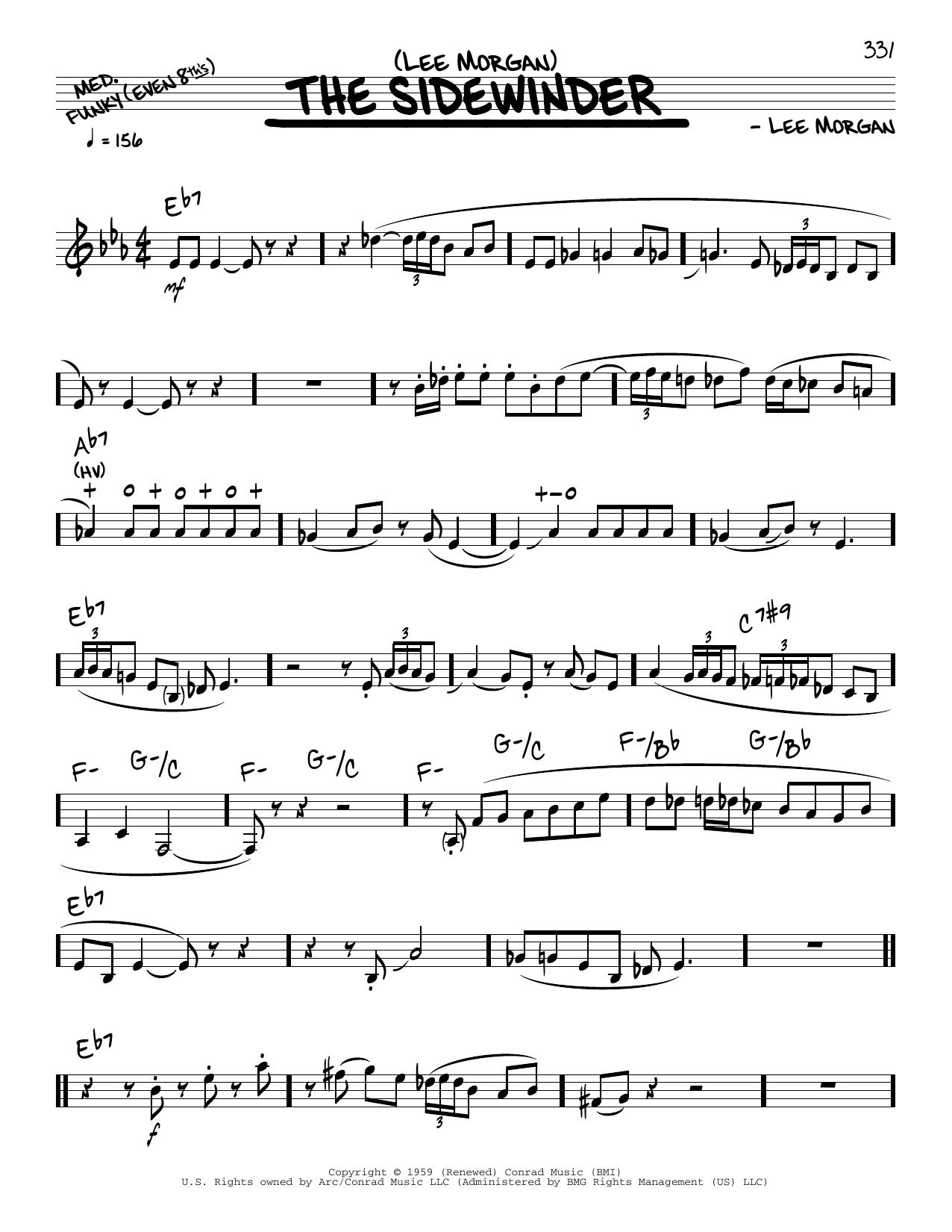 Lee Morgan Sidewinder (solo only) sheet music notes and chords arranged for Real Book – Melody & Chords