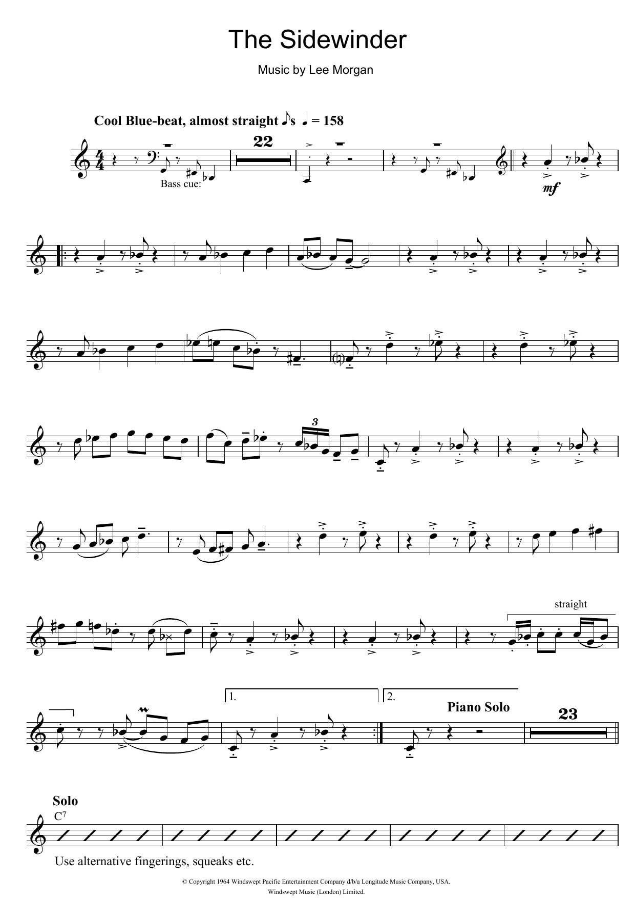 Lee Morgan The Sidewinder sheet music notes and chords arranged for Trumpet Solo