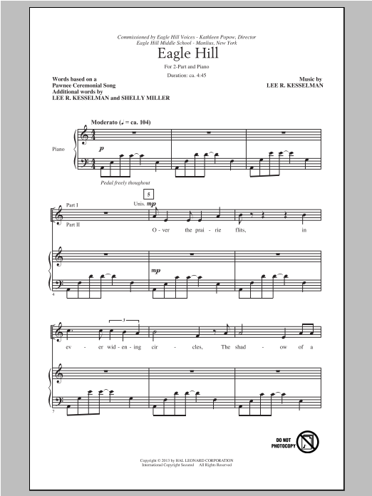 Lee R. Kesselman Eagle Hill sheet music notes and chords arranged for 2-Part Choir