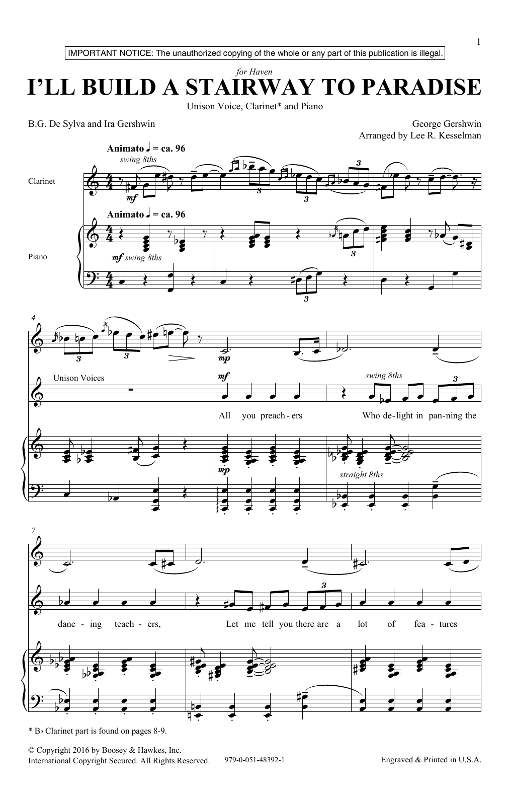 Lee R. Kesselman I'll Build A Stairway To Paradise sheet music notes and chords arranged for Unison Choir