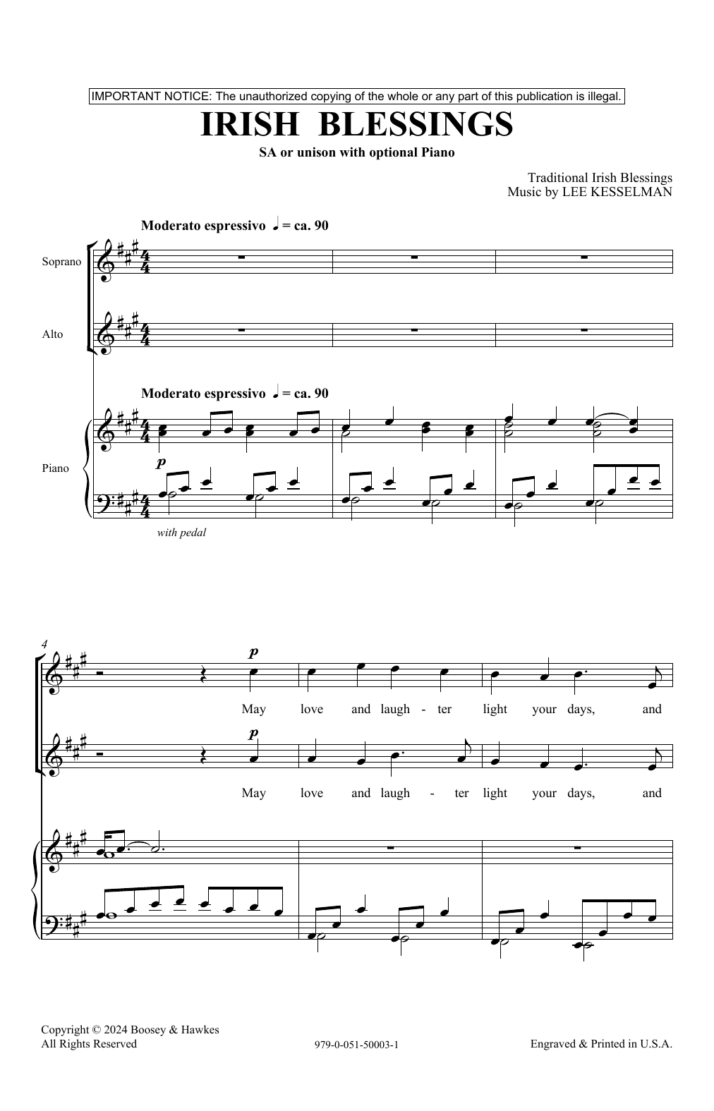 Lee R. Kesselman Irish Blessings sheet music notes and chords arranged for Choir