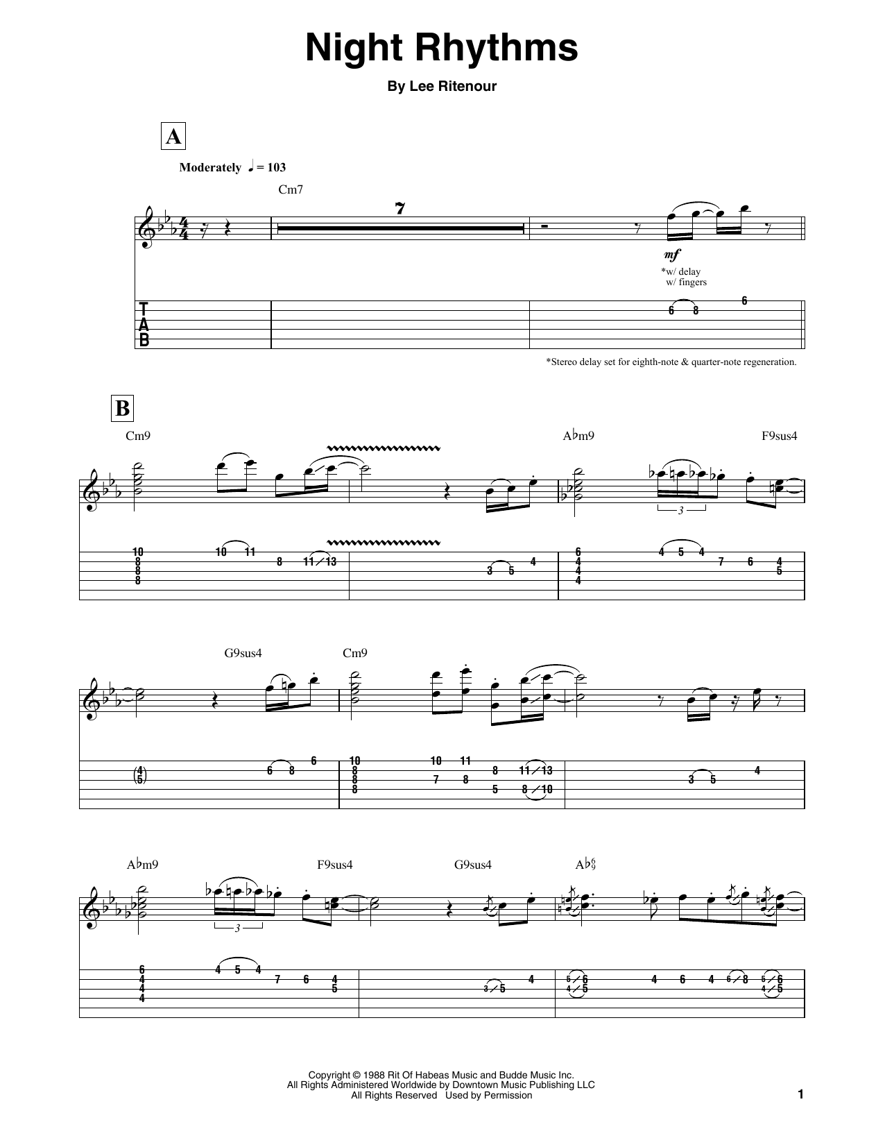 Lee Ritenour Night Rhythms sheet music notes and chords arranged for Guitar Tab (Single Guitar)