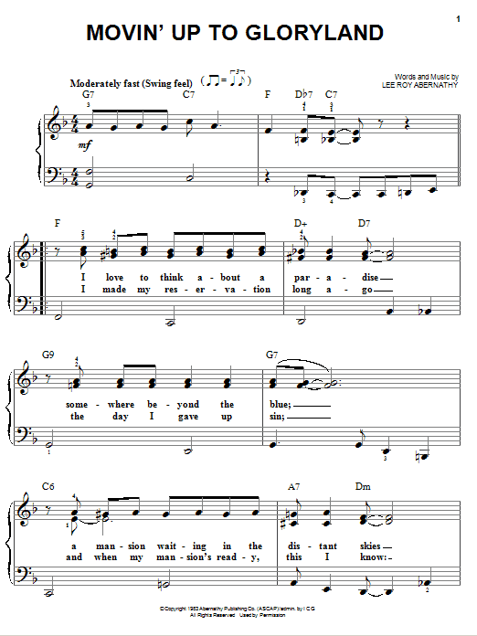 Lee Roy Abernathy Movin' Up To Gloryland sheet music notes and chords arranged for Easy Piano