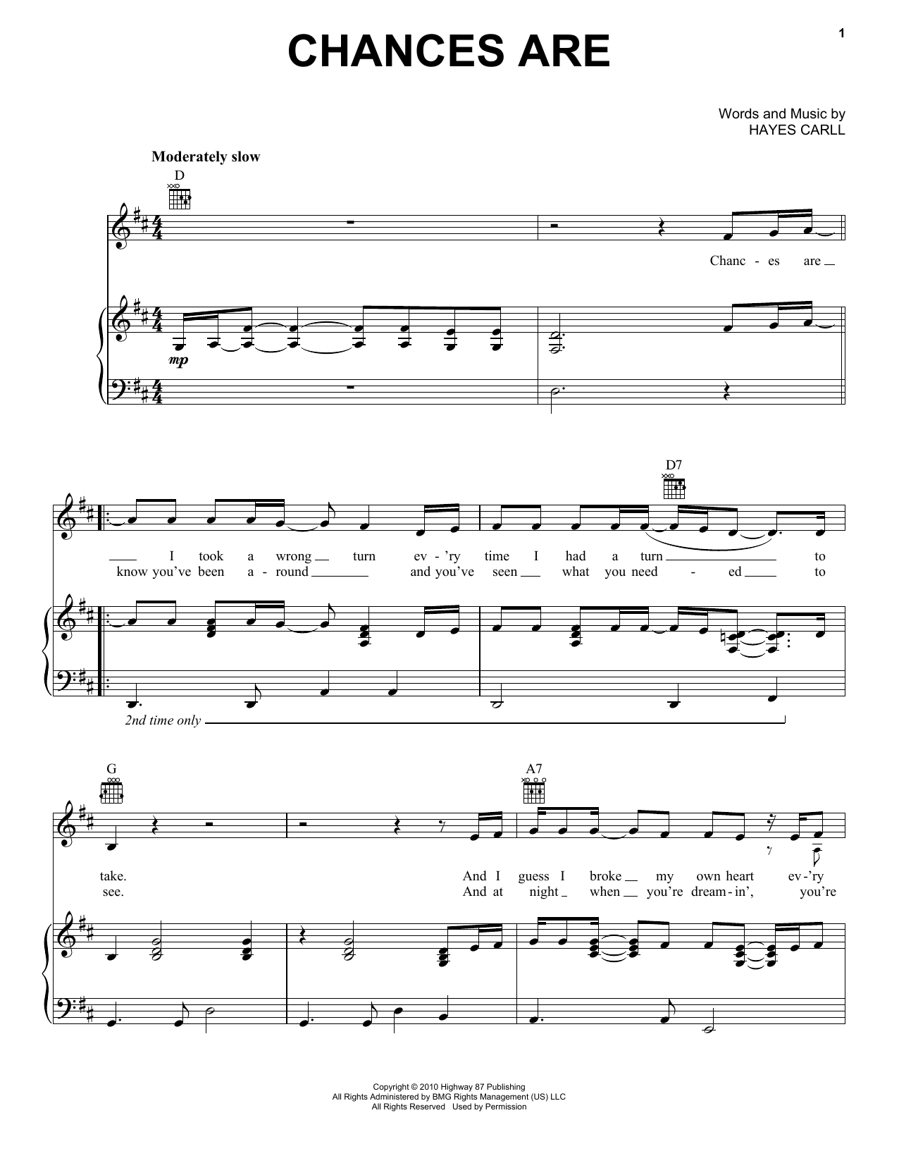 Lee Ann Womack Chances Are sheet music notes and chords arranged for Piano, Vocal & Guitar Chords (Right-Hand Melody)
