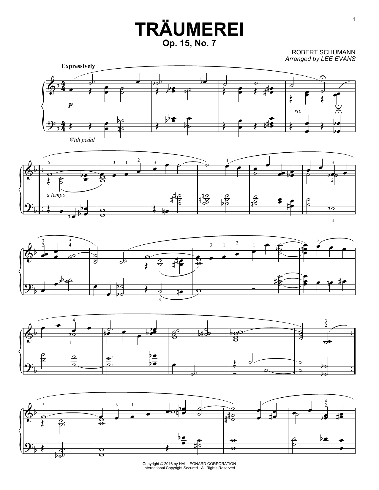 Lee Evans Reverie (Traumerei), Op. 15, No. 7 (arr. Lee Evans) sheet music notes and chords arranged for Piano Solo