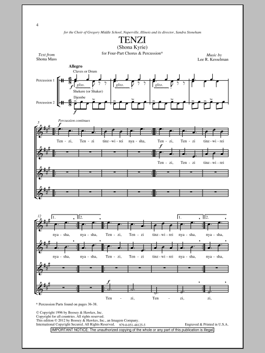 Lee R. Kesselman Shona Mass sheet music notes and chords arranged for 4-Part Choir