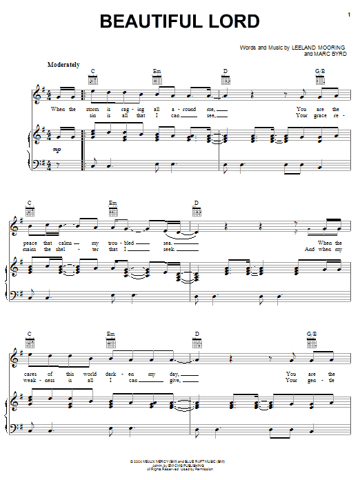 Leeland Beautiful Lord sheet music notes and chords arranged for Piano, Vocal & Guitar Chords (Right-Hand Melody)