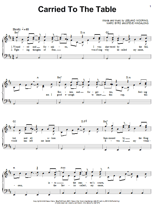 Leeland Carried To The Table sheet music notes and chords arranged for Piano, Vocal & Guitar Chords (Right-Hand Melody)