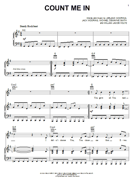 Leeland Count Me In sheet music notes and chords arranged for Piano, Vocal & Guitar Chords (Right-Hand Melody)