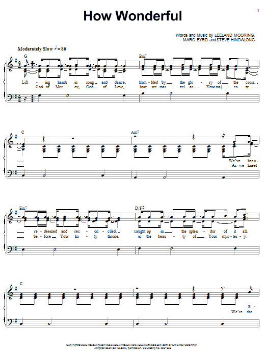 Leeland How Wonderful sheet music notes and chords arranged for Piano, Vocal & Guitar Chords (Right-Hand Melody)