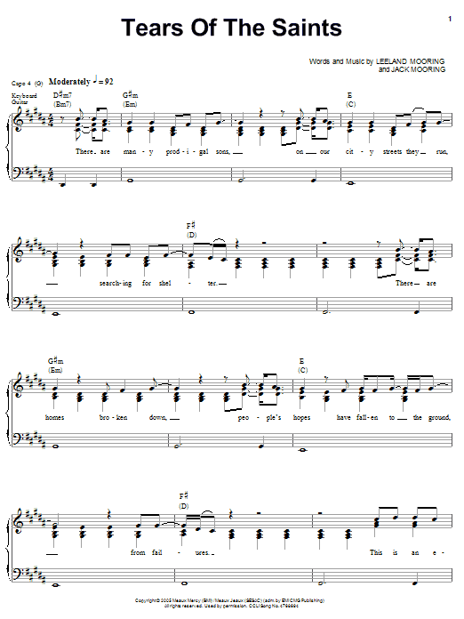 Leeland Tears Of The Saints sheet music notes and chords arranged for Piano, Vocal & Guitar Chords (Right-Hand Melody)