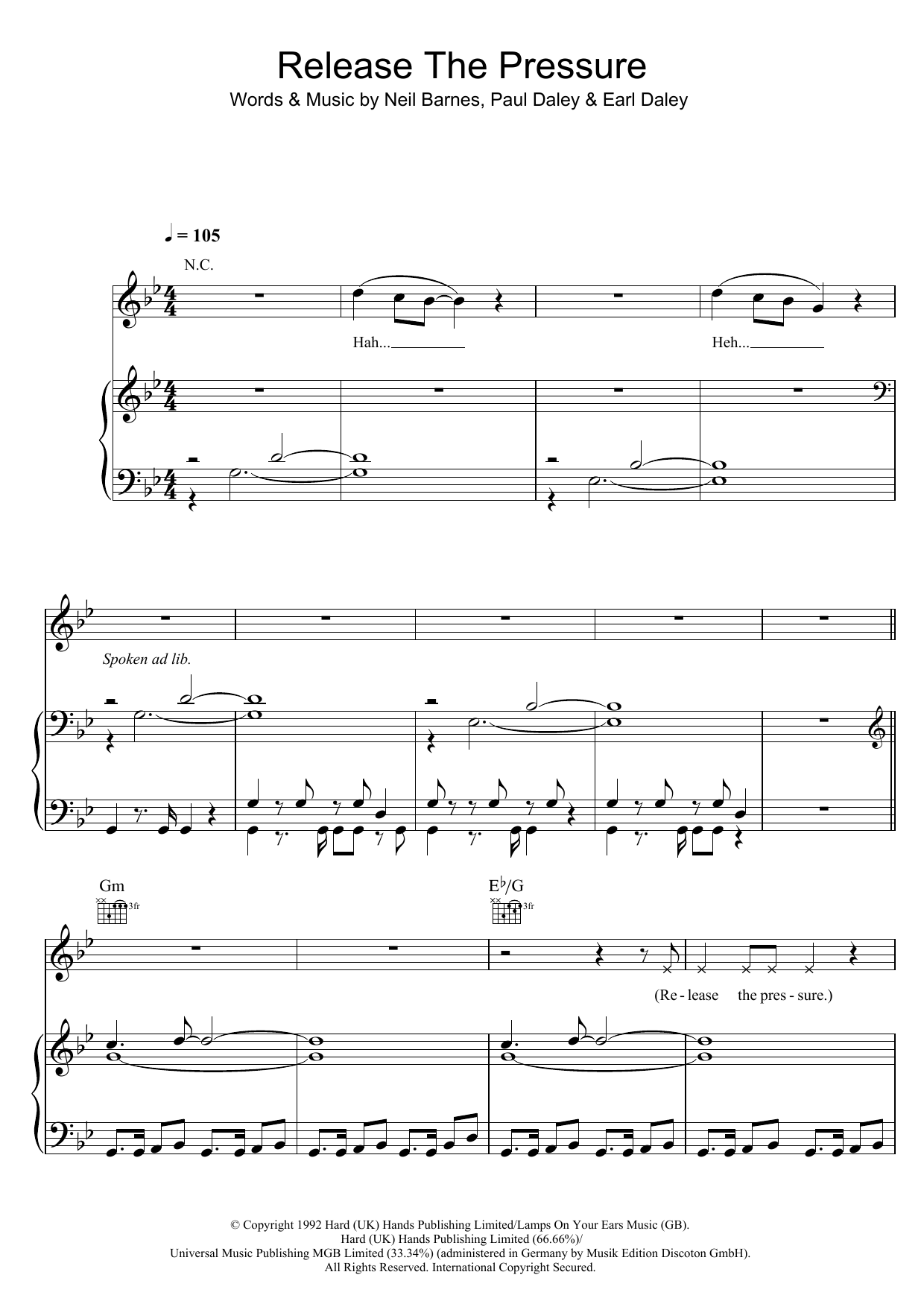 Leftfield Release The Pressure sheet music notes and chords arranged for Piano, Vocal & Guitar Chords