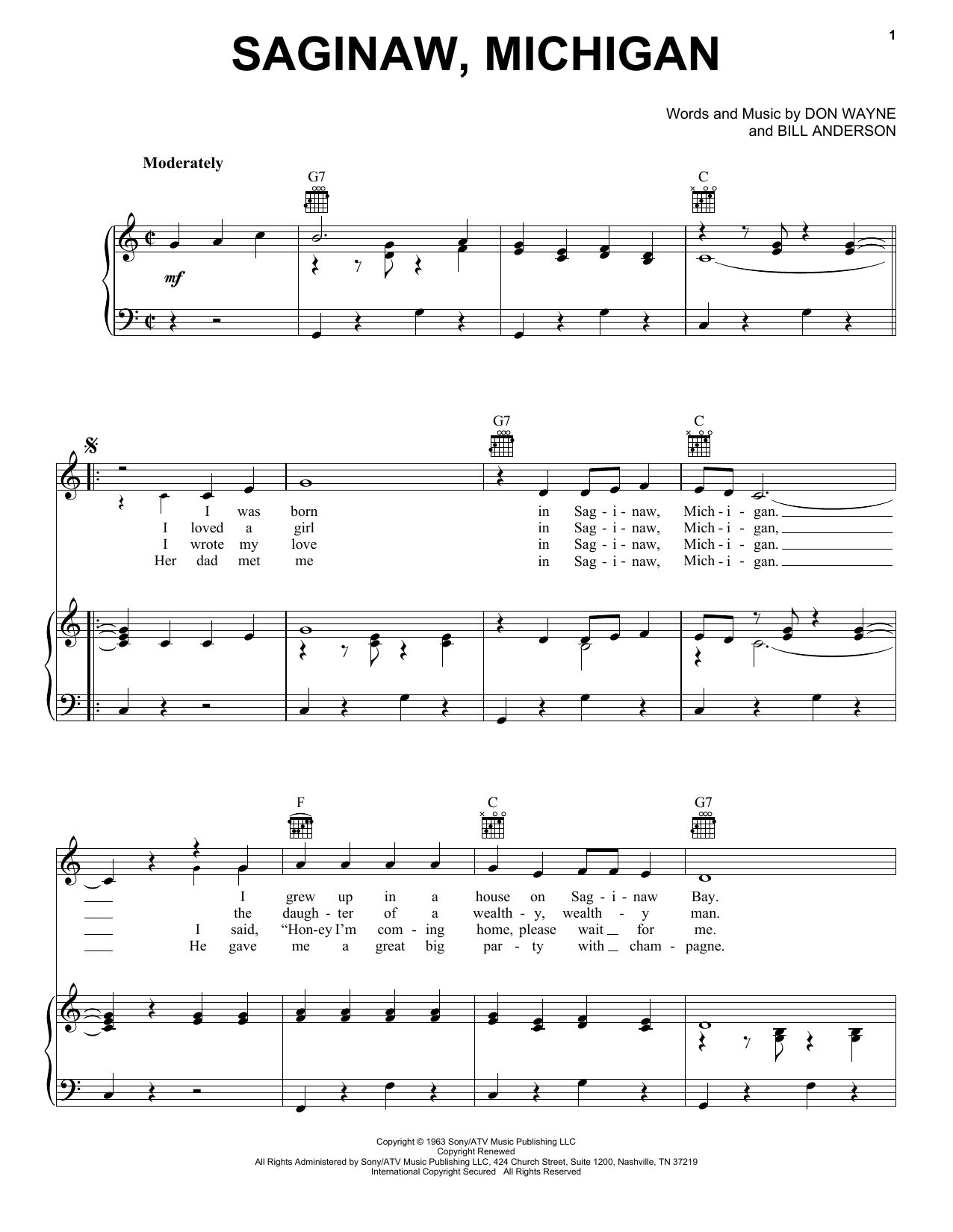 Lefty Frizzell Saginaw, Michigan sheet music notes and chords arranged for Piano Chords/Lyrics