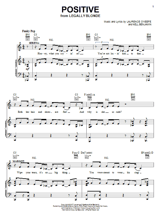 Legally Blonde The Musical Positive sheet music notes and chords arranged for Piano, Vocal & Guitar Chords (Right-Hand Melody)