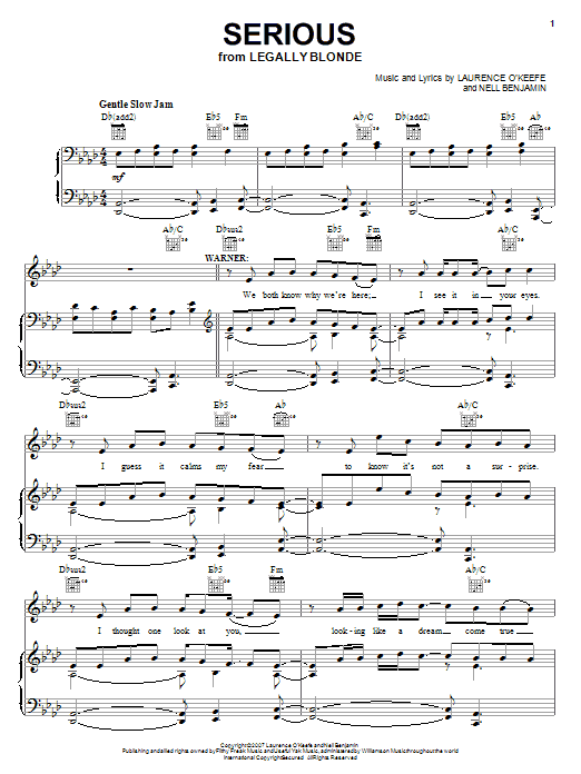 Legally Blonde The Musical Serious sheet music notes and chords arranged for Piano, Vocal & Guitar Chords (Right-Hand Melody)