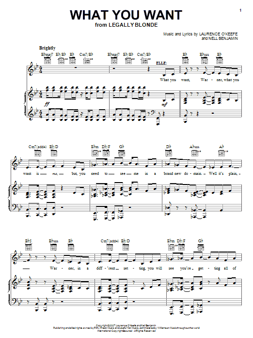 Legally Blonde The Musical What You Want sheet music notes and chords arranged for Piano, Vocal & Guitar Chords (Right-Hand Melody)