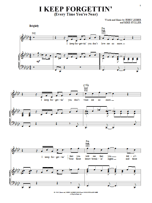 Leiber & Stoller I Keep Forgettin' (Every Time You're Near) sheet music notes and chords arranged for Piano, Vocal & Guitar Chords (Right-Hand Melody)