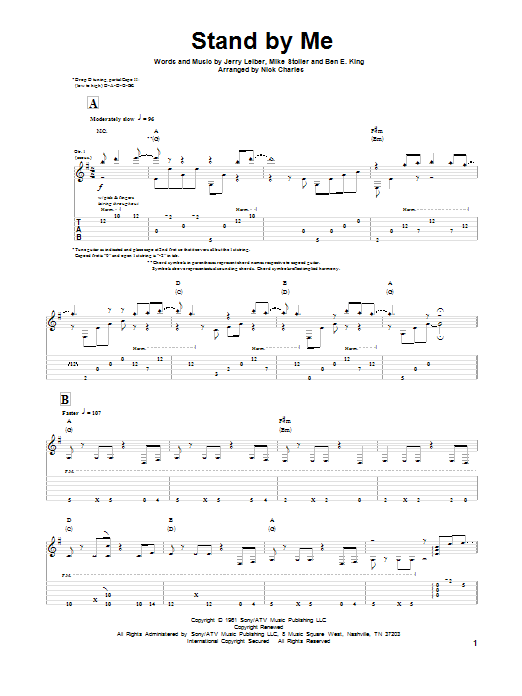 Leiber & Stoller Stand By Me sheet music notes and chords arranged for Solo Guitar