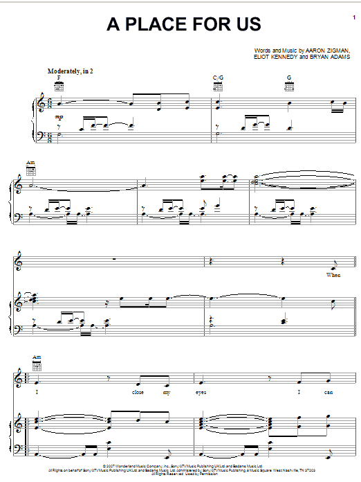 Leigh Nash and Tyler James A Place For Us sheet music notes and chords arranged for Piano, Vocal & Guitar Chords (Right-Hand Melody)