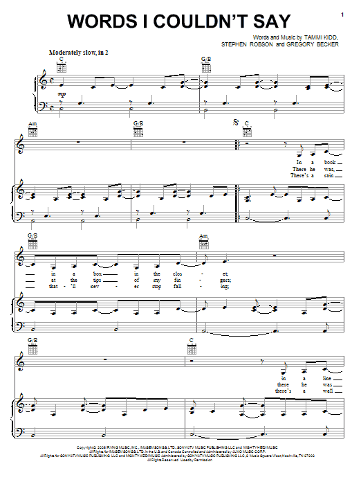 Leighton Meester Words I Couldn't Say sheet music notes and chords arranged for Piano, Vocal & Guitar Chords (Right-Hand Melody)