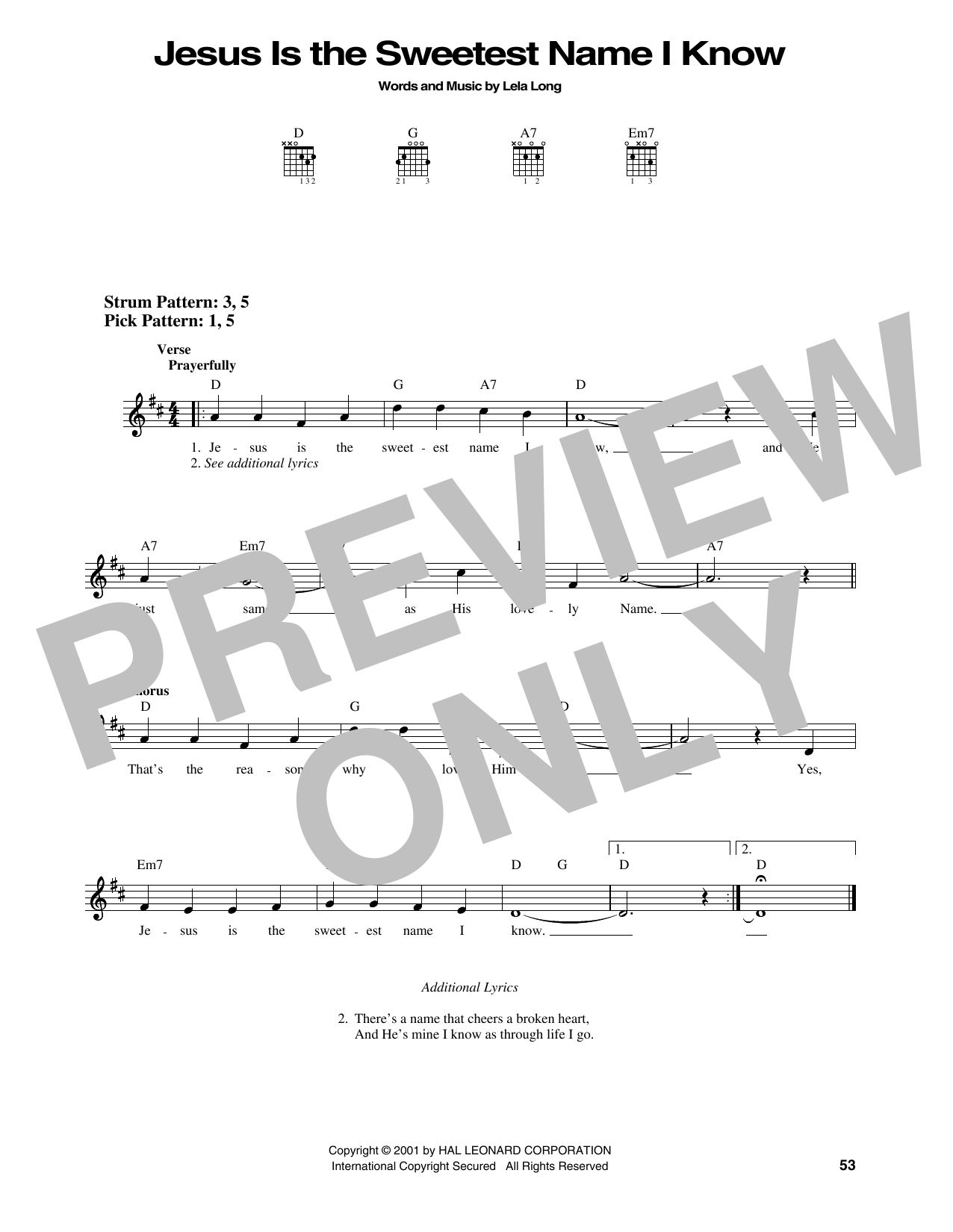 Lela Long Jesus Is The Sweetest Name I Know sheet music notes and chords arranged for Guitar Chords/Lyrics