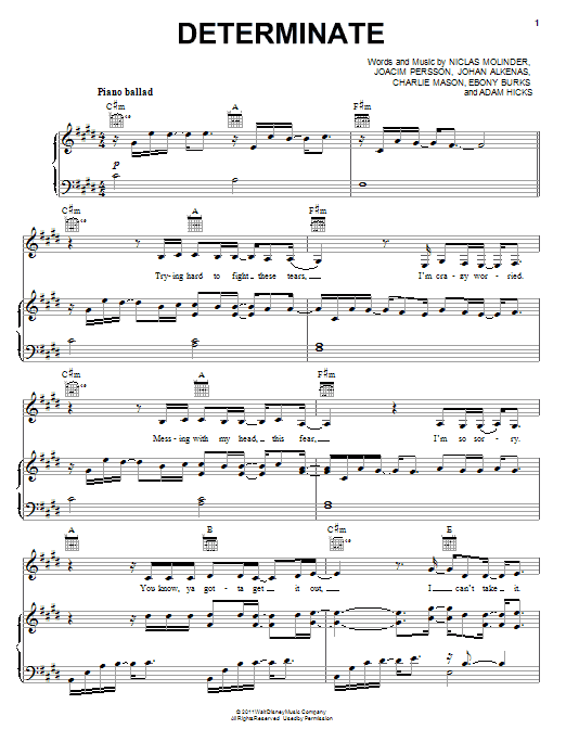 Lemonade Mouth (Movie) Determinate sheet music notes and chords arranged for Piano, Vocal & Guitar Chords (Right-Hand Melody)