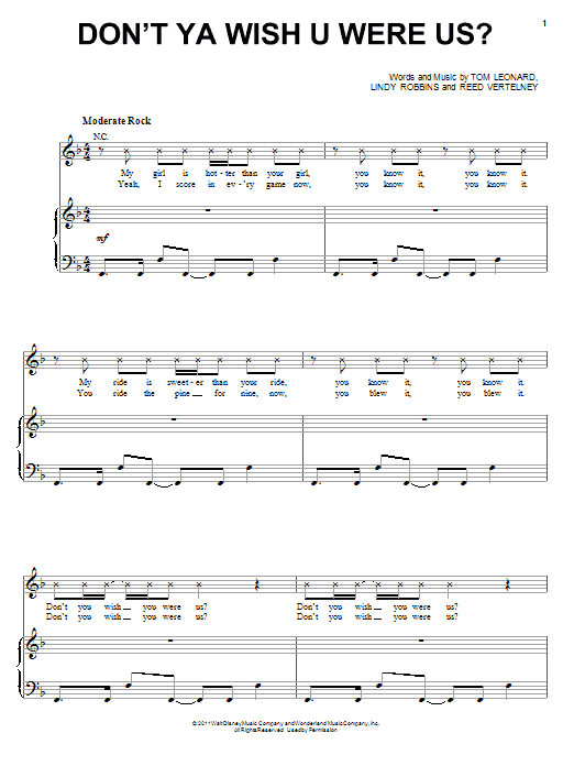 Lemonade Mouth (Movie) Don't Ya Wish U Were Us? sheet music notes and chords arranged for Piano, Vocal & Guitar Chords (Right-Hand Melody)