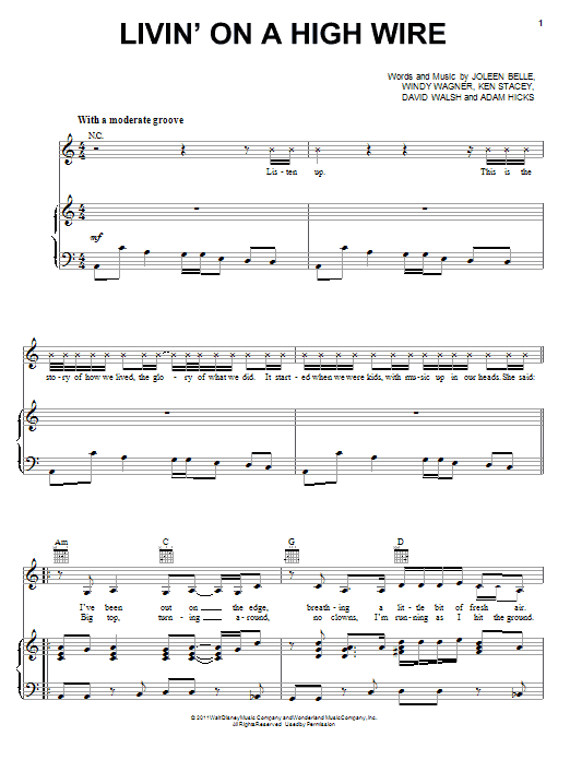 Lemonade Mouth (Movie) Livin' On A High Wire sheet music notes and chords arranged for Piano, Vocal & Guitar Chords (Right-Hand Melody)
