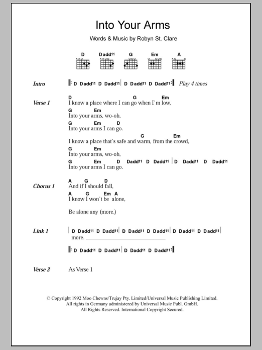 The Lemonheads Into Your Arms sheet music notes and chords arranged for Guitar Chords/Lyrics