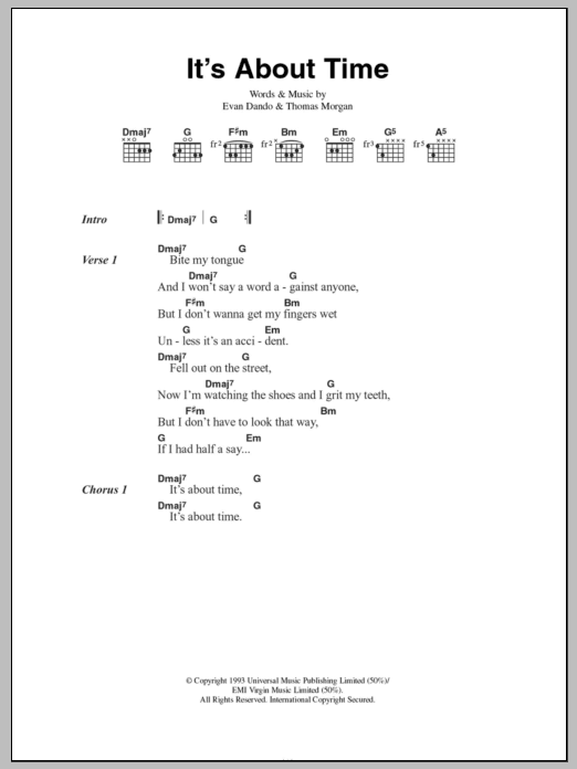 The Lemonheads It's About Time sheet music notes and chords arranged for Guitar Chords/Lyrics