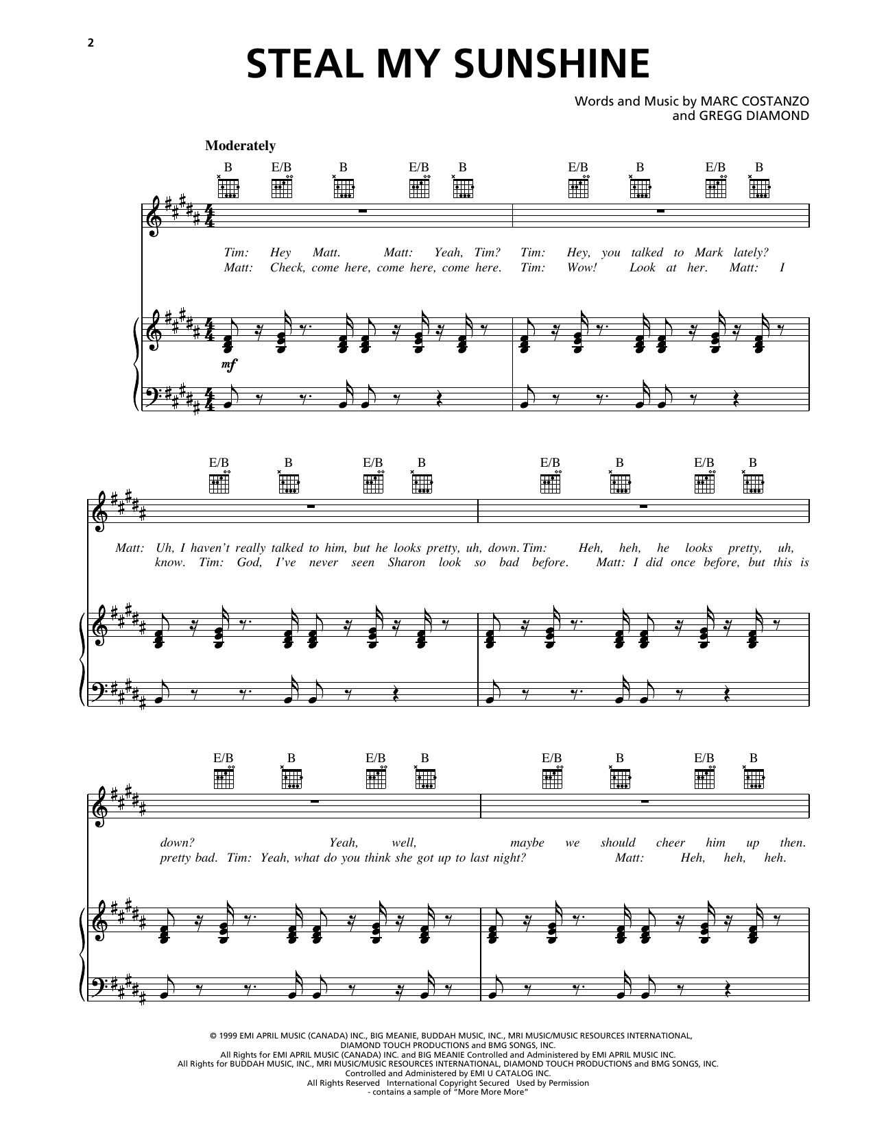 Len Steal My Sunshine sheet music notes and chords arranged for Piano, Vocal & Guitar Chords (Right-Hand Melody)