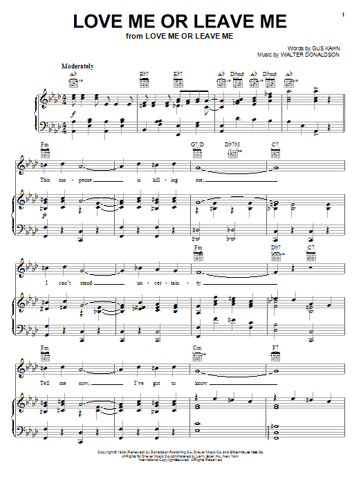 Lena Horne Love Me Or Leave Me sheet music notes and chords arranged for Piano, Vocal & Guitar Chords (Right-Hand Melody)