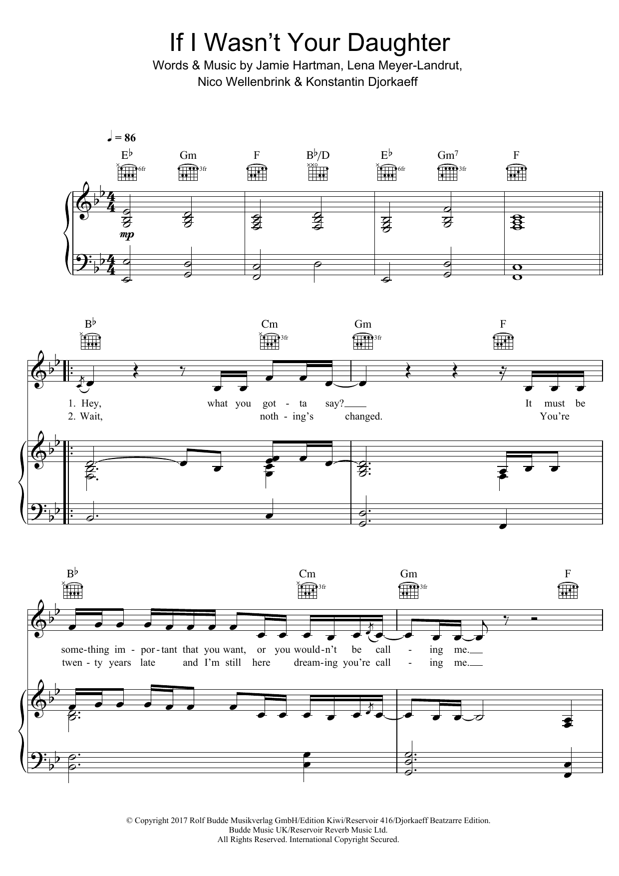 Lena If I Wasn't Your Daughter sheet music notes and chords arranged for Piano, Vocal & Guitar Chords
