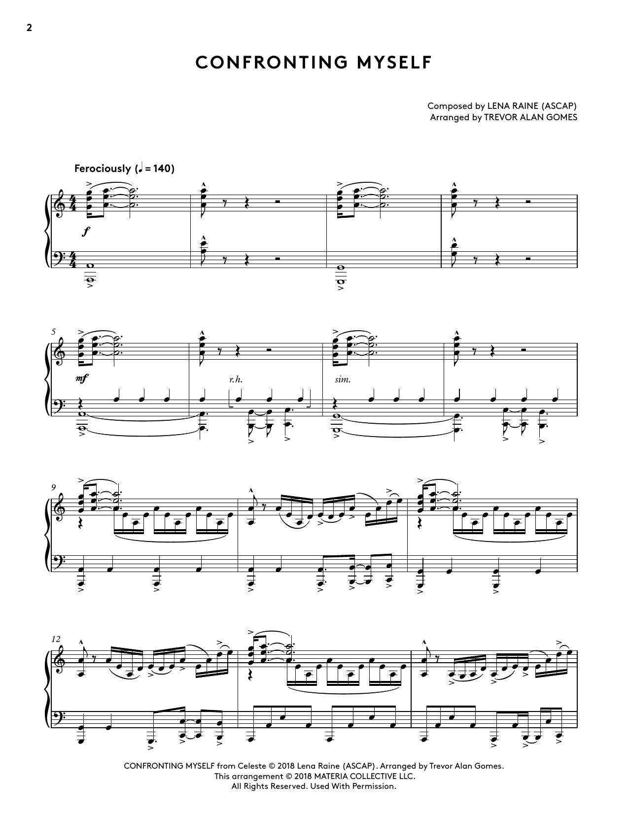 Lena Raine Confronting Myself (from Celeste Piano Collections) (arr. Trevor Alan Gomes) sheet music notes and chords arranged for Piano Solo