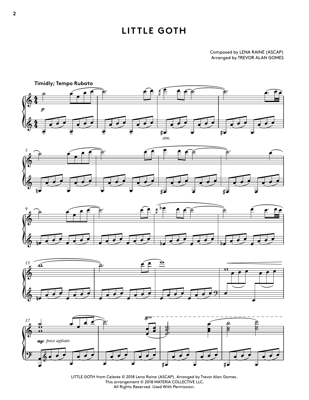 Lena Raine Little Goth (from Celeste Piano Collections) (arr. Trevor Alan Gomes) sheet music notes and chords arranged for Piano Solo