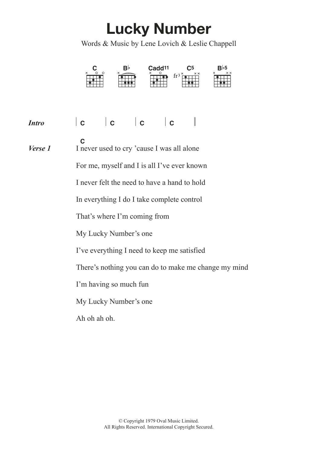 Lene Lovich Lucky Number sheet music notes and chords arranged for Guitar Chords/Lyrics