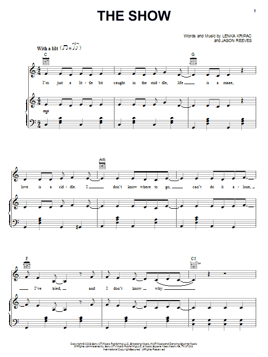 Lenka The Show sheet music notes and chords arranged for Piano, Vocal & Guitar Chords (Right-Hand Melody)