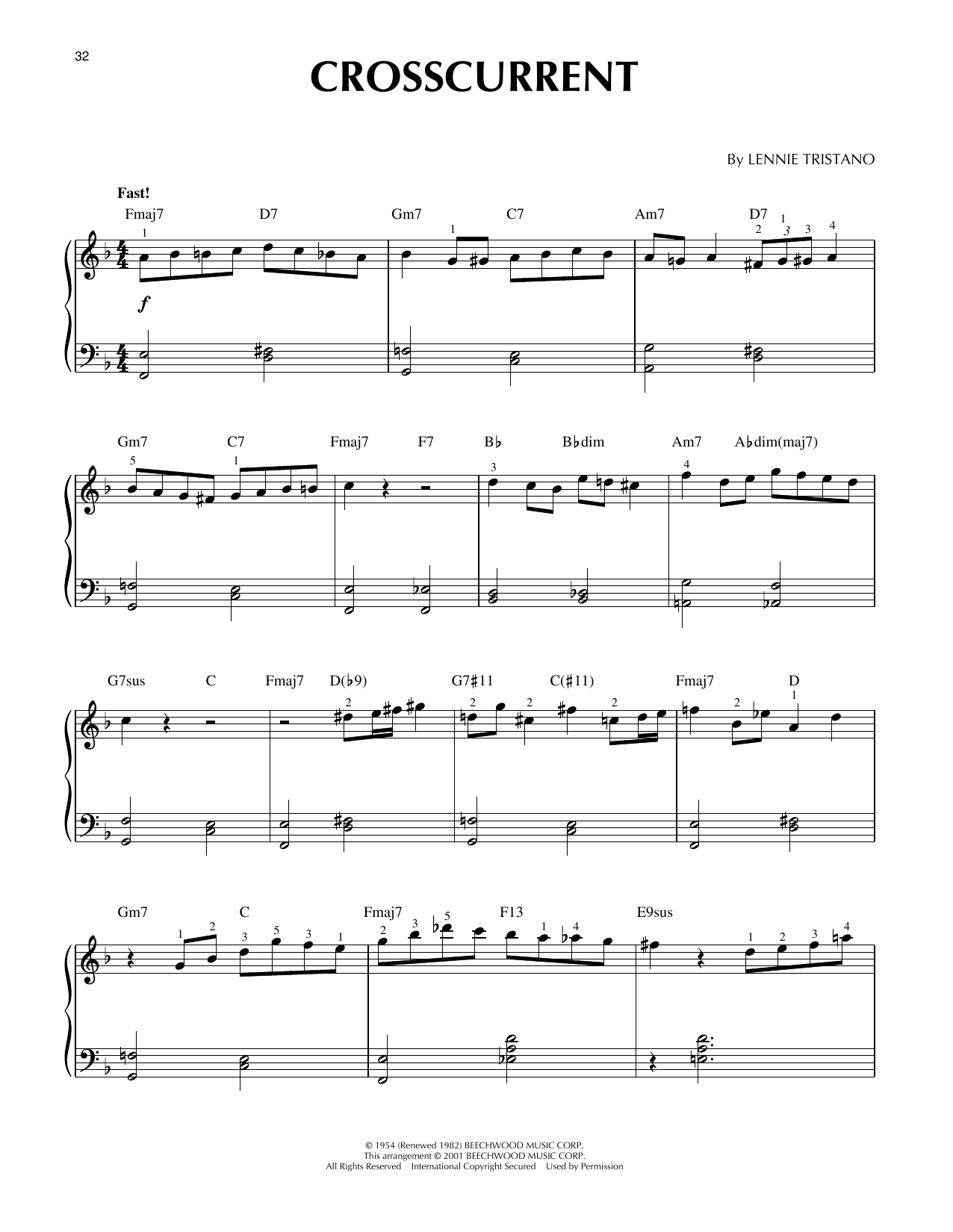 Lennie Tristano Crosscurrent (arr. Brent Edstrom & Jim Sodke) sheet music notes and chords arranged for Piano Solo