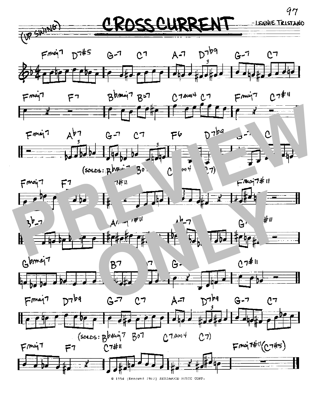 Lennie Tristano Crosscurrent sheet music notes and chords arranged for Real Book – Melody & Chords – Bass Clef Instruments