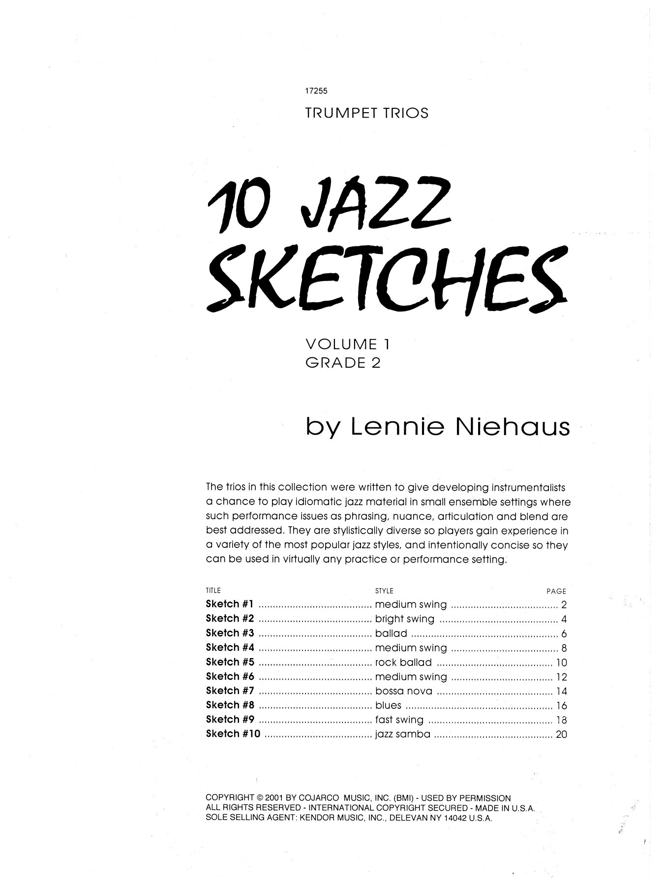 Lennie Niehaus 10 Jazz Sketches, Volume 1 sheet music notes and chords. Download Printable PDF.